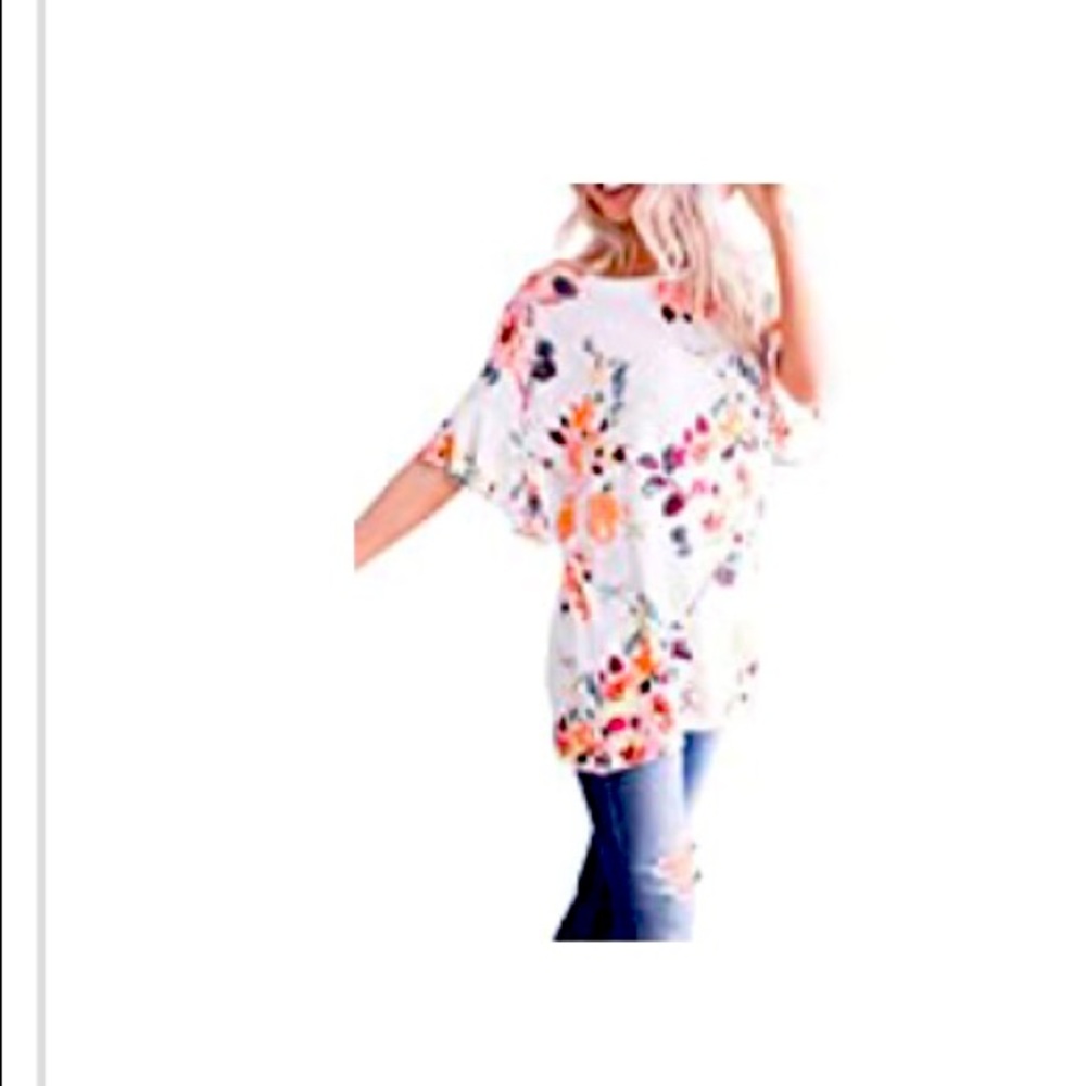 WHITE NWOT Short Sleeve Floral Print Loose Tunic